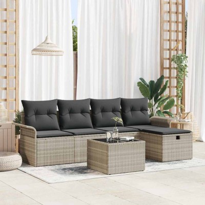 Conjunto de sofá de jardín con cojín 6 pcs Gris claro Poliratán