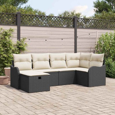 Conjunto de sofá de jardín con cojín 6 pcs Negro Poliratán