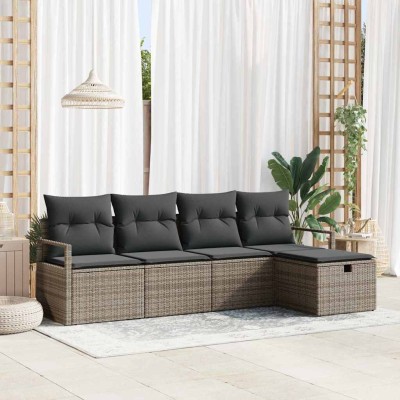 Conjunto de sofá de jardín con cojín 5 pcs Gris Poliratán