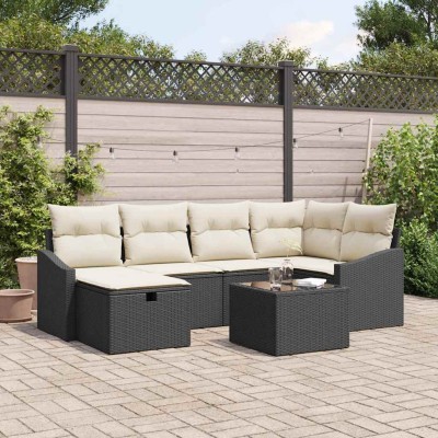 Conjunto de sofá de jardín 7 pcs Negro 55 x 62 x 69 cm