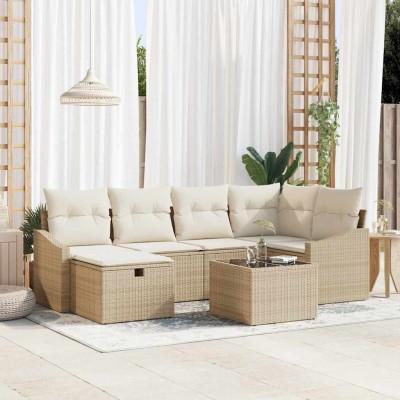 Conjunto de sofá de jardín 7 pcs Beige 55 x 62 x 69 cm