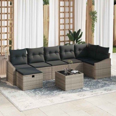 Conjunto de sofá de jardín 8 pcs Gris 55 x 62 x 69 cm Poliratán