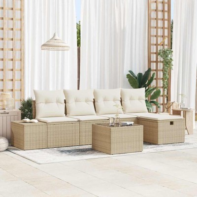 Conjunto de sofá de jardín 6 pcs Beige 55 x 62 x 69 cm