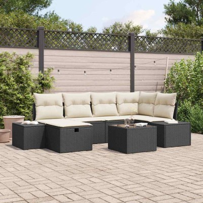 Conjunto de sofá de jardín 7 pcs Negro 55 x 62 x 69 cm
