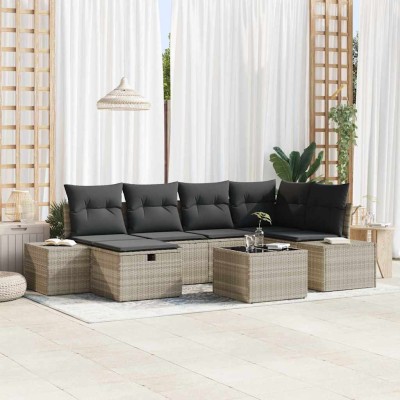 Conjunto de sofá de jardín 7 pcs Gris claro 55 x 62 x 69 cm