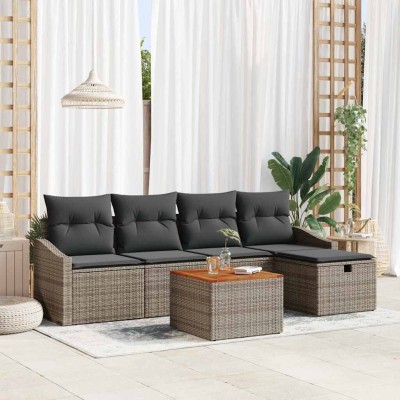 Conjunto de sofá de jardín con cojín 6 pcs Gris Poliratán