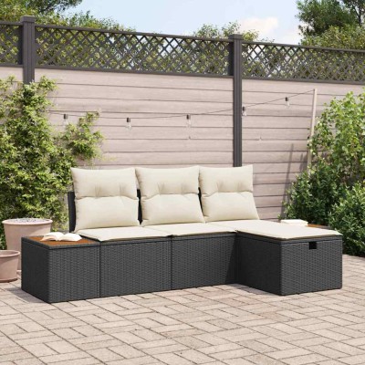 Conjunto de sofá de jardín 4 pcs Negro 55 x 62 x 69 cm
