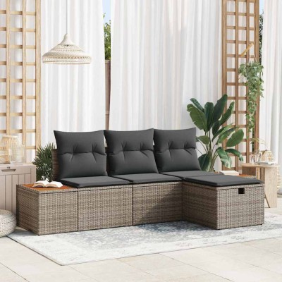 Conjunto de sofá de jardín 4 pcs Gris 55 x 62 x 69 cm Poliratán