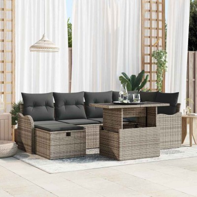 Conjunto de sofá de jardín con cojín 7 pcs Gris Poliratán