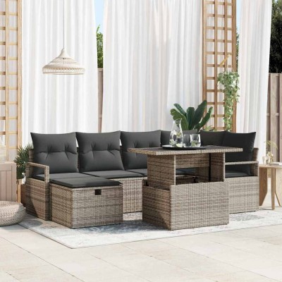 Conjunto de sofá de jardín con cojín 7 pcs Gris Poliratán