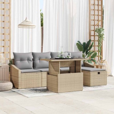 Conjunto de sofá de jardín 6 pcs Beige ratán sintético