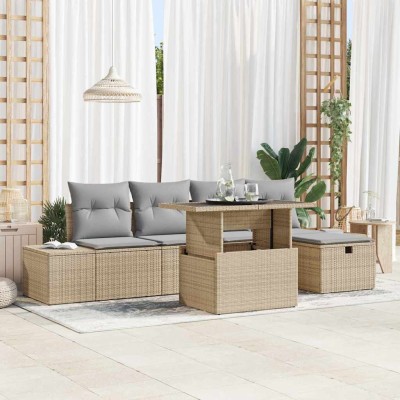 Conjunto de sofá de jardín 6 pcs Beige ratán sintético