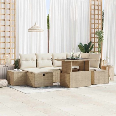 Conjunto de sofá de jardín 7 pcs Beige ratán sintético