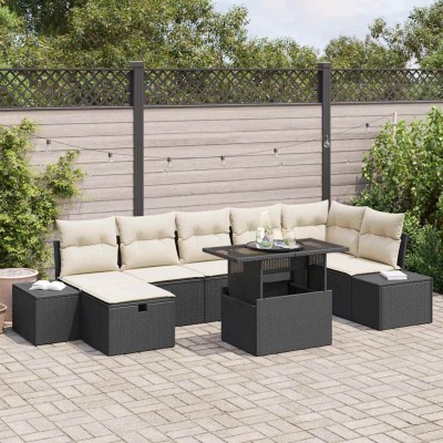 Conjunto de sofá de jardín 8 pcs Negro ratán sintético