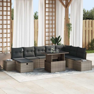 Conjunto de sofá de jardín 9 pcs Gris ratán sintético