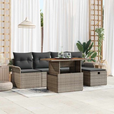 Conjunto de sofá de jardín 6 pcs Gris ratán sintético