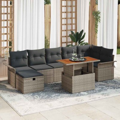 Conjunto de sofá de jardín 8 pcs Gris ratán sintético