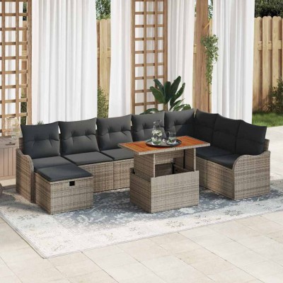 Conjunto de sofá de jardín 9 pcs Gris ratán sintético