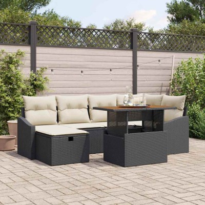 Conjunto de sofá de jardín 7 pcs Negro ratán sintético