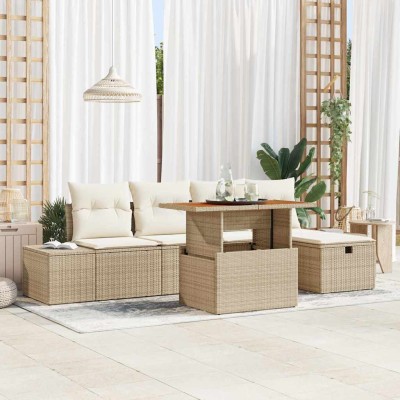 Conjunto de sofá de jardín 6 pcs Beige ratán sintético