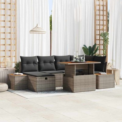 Conjunto de sofá de jardín 7 pcs Gris ratán sintético