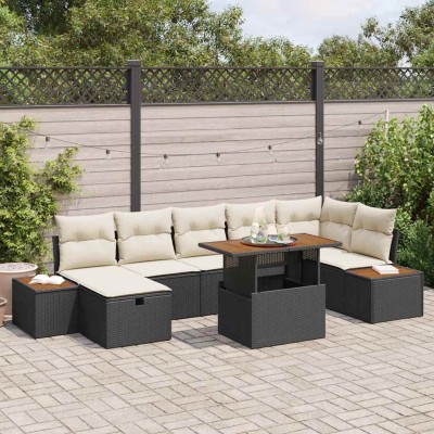 Conjunto de sofá de jardín 8 pcs Negro ratán sintético