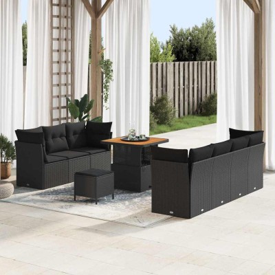 Conjunto de sofá de jardín 10 pcs Negro ratán sintético