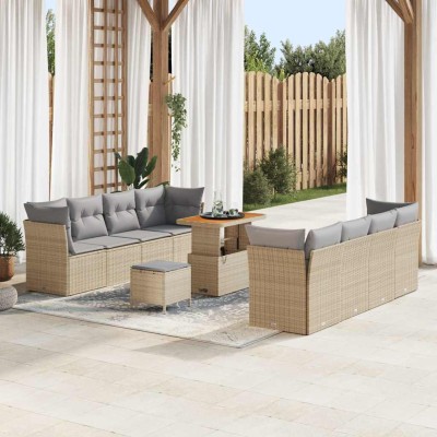 Conjunto de sofá de jardín 11 pcs Beige ratán sintético