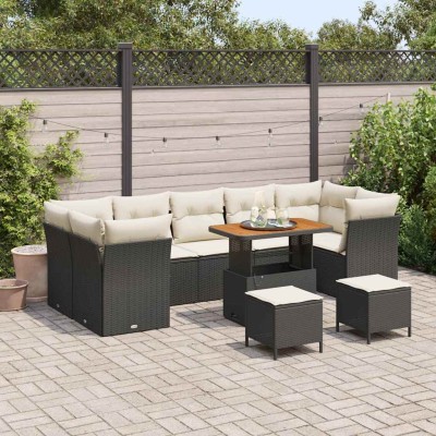 Conjunto de sofá de jardín 10 pcs Negro ratán sintético