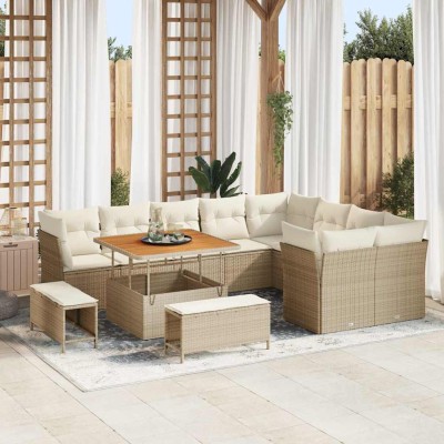 Conjunto de sofá de jardín 12 pcs Beige ratán sintético
