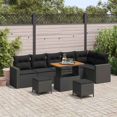 Conjunto de sofá de jardín 9 pcs Negro ratán sintético