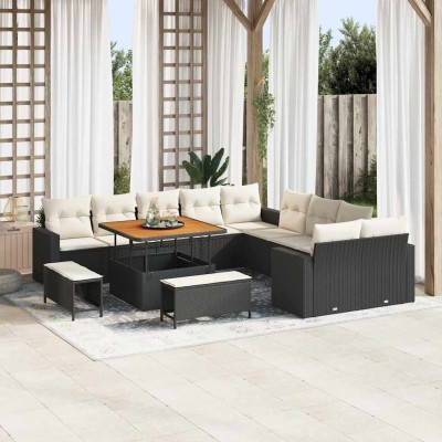 Conjunto de sofá de jardín 13 pcs Negro ratán sintético
