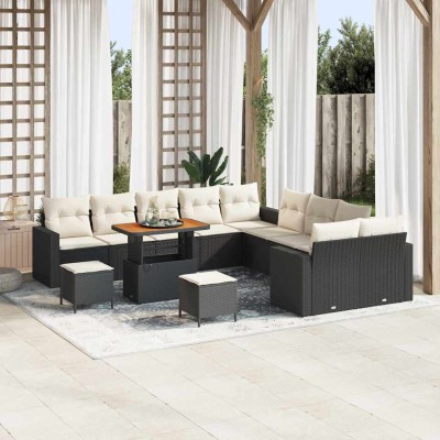 Conjunto de sofá de jardín 13 pcs Negro ratán sintético