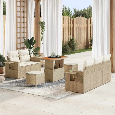 Conjunto de sofá de jardín 8 pcs Beige ratán sintético