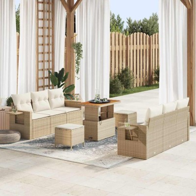 Conjunto de sofá de jardín 9 pcs Beige ratán sintético