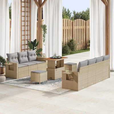 Conjunto de sofá de jardín 10 pcs Beige ratán sintético