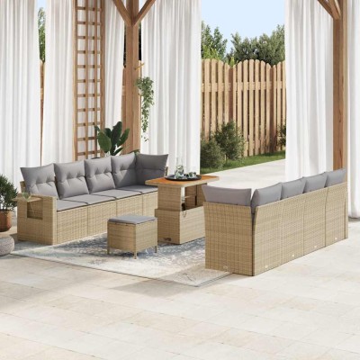 Conjunto de sofá de jardín 11 pcs Beige Poliratán