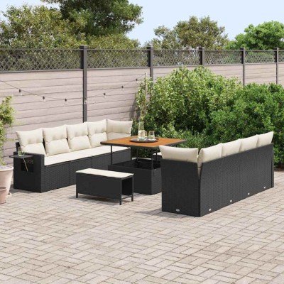 Conjunto de sofá de jardín 11 pcs Negro Poliratán