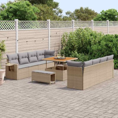 Conjunto de sofá de jardín 11 pcs Beige Poliratán