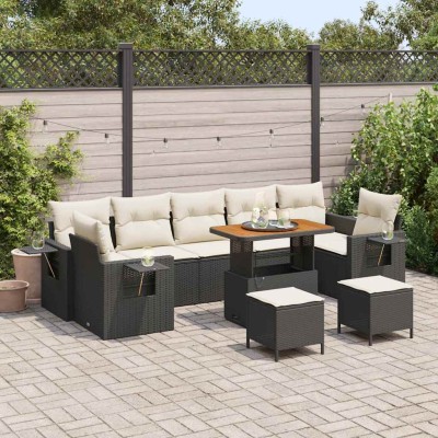 Conjunto de sofá de jardín 10 pcs Negro ratán sintético