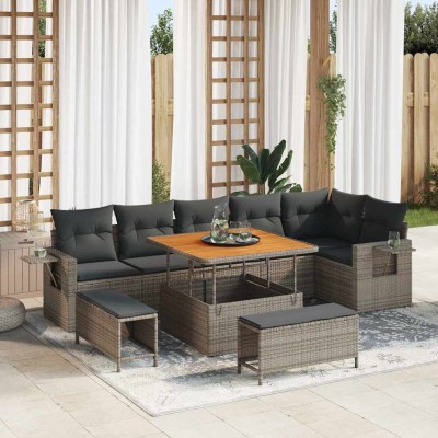 Conjunto de sofá de jardín 9 pcs Gris ratán sintético