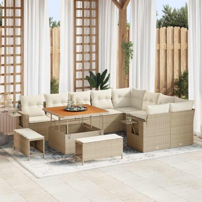 Conjunto de sofá de jardín 12 pcs Beige ratán sintético