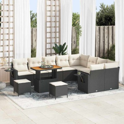Conjunto de sofá de jardín 12 pcs Negro ratán sintético