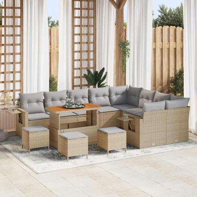 Conjunto de sofá de jardín 13 pcs Beige ratán sintético