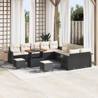 Conjunto de sofá de jardín 13 pcs Negro ratán sintético