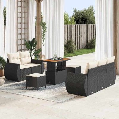 Conjunto de sofá de jardín 8 pcs Negro ratán sintético