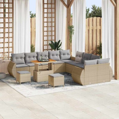 Conjunto de sofá de jardín 13 pcs Beige ratán sintético
