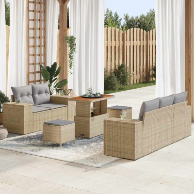 Conjunto de sofá de jardín 8 pcs Beige ratán sintético