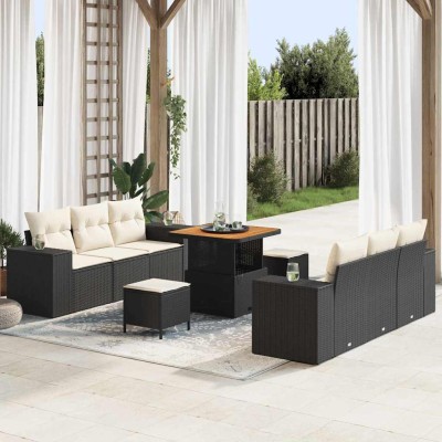 Conjunto de sofá de jardín 9 pcs Negro Poliratán