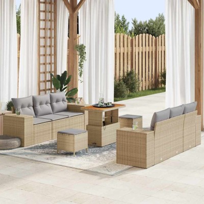 Conjunto de sofá de jardín 9 pcs Beige Poliratán